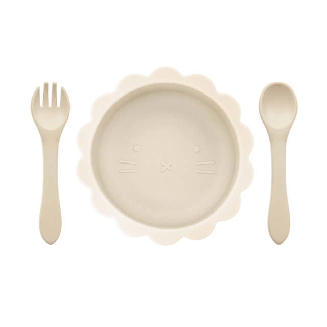 Cute silicone bowl children's complementary tableware food bowl BPA-free waterproof tableware plate wooden spoon silicone fork