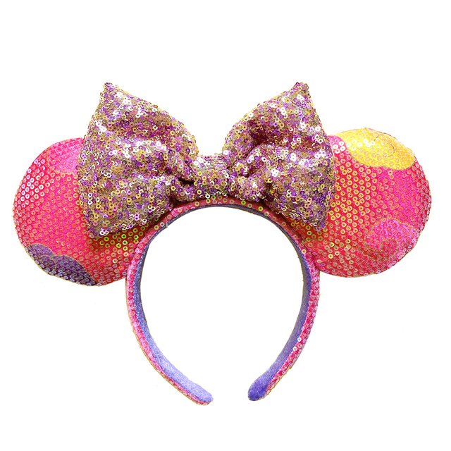 New Disney Mickey Mouse Ears Headband Space Lunar Mountain New Year Minnie Bow Pink Sequins Cartoon Anime Headdress Headband Gif