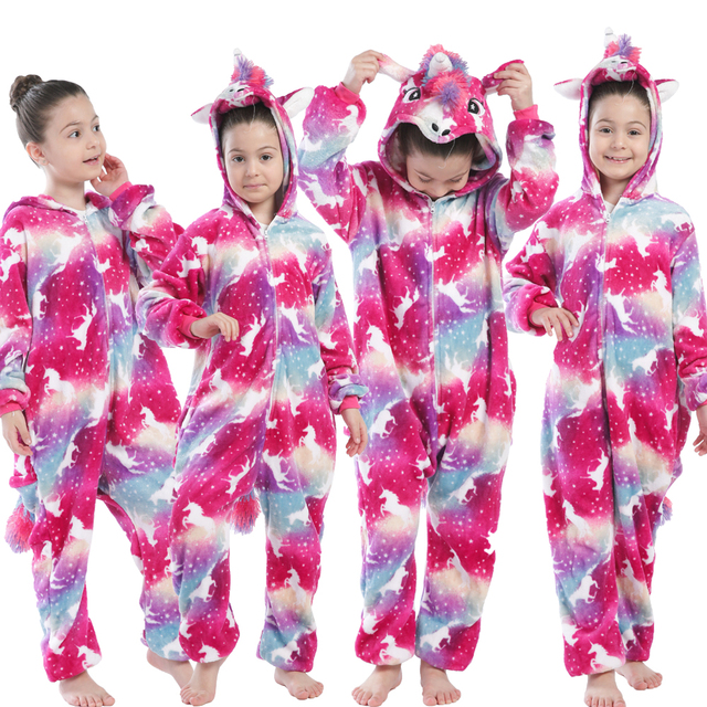 Winter Kigurumi Kigurumi Soft Warm Soft Flannel Pajamas Cartoon Animal Hooded Pajamas Boys Unicorn Pajamas Girls Kids Sleepwear