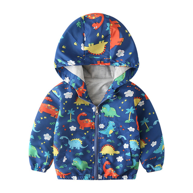 Spring Autumn Kids Clothes Boys Jackets Children Hooded Zipper Windbreaker Toddler Boys Car Dinosaur Waterproof Hoodies for Boys