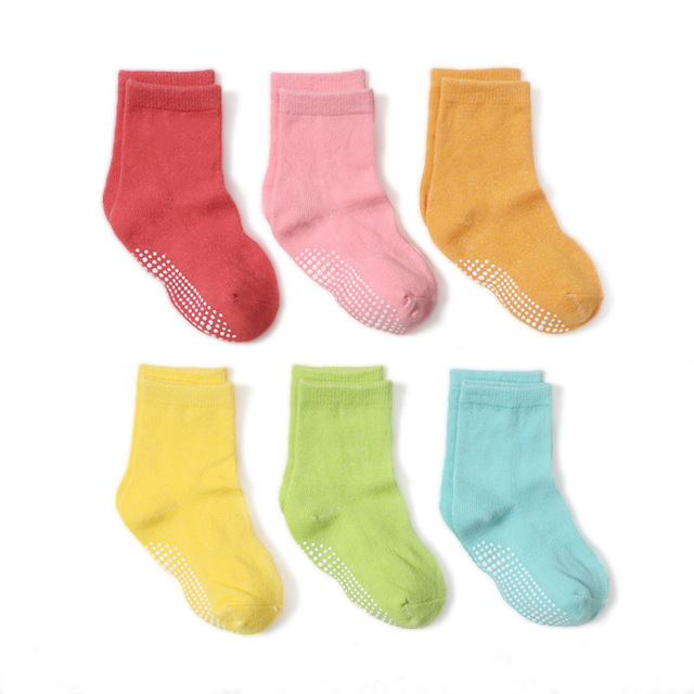 Boys and Girls 6 Pairs Socks 0-6 Years, Cotton, Kids, Non Slip, Short Cut, Elastic Grips, Four Seasons