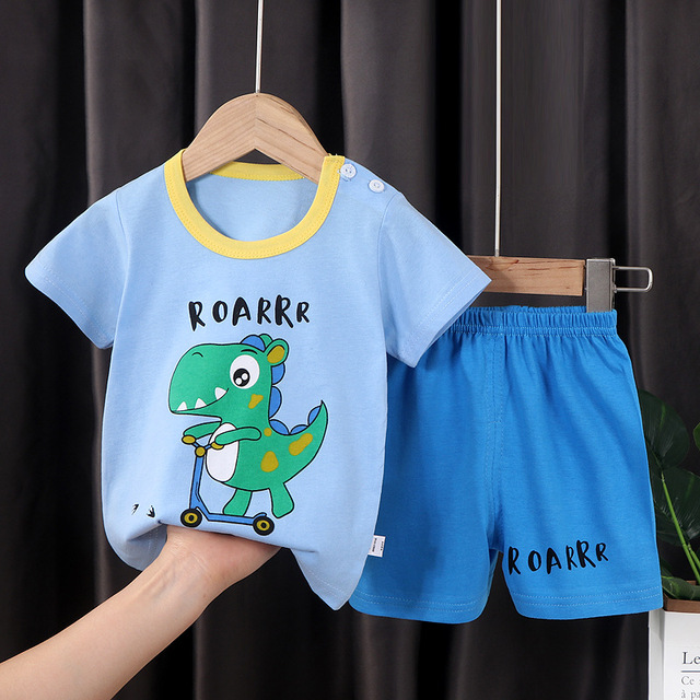 Seieroad Children's Summer Clothes Dinosaur Boys Cartoon T-shirt T-shirt + Pants Kids Clothes Short Sleeve Teenage Clothing Set Tracksuit