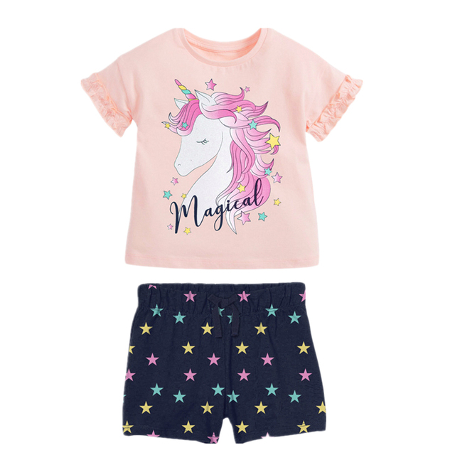 Kids Summer Clothes Girls Unicorn Sets Children Printing Tops Pants Suits Princess Girl Floral T-shirt Elastic Pant Set 2-7Y