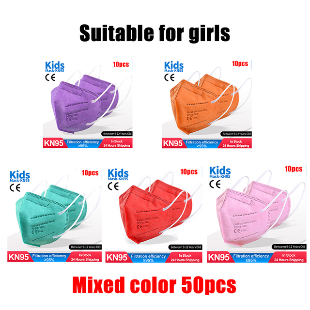 FFP2 Children Protective Dust Mask Breathable 5 Layers Multicolor Matching CE Reusable Girls Fit 9-12 Years Kn95 Face Mask