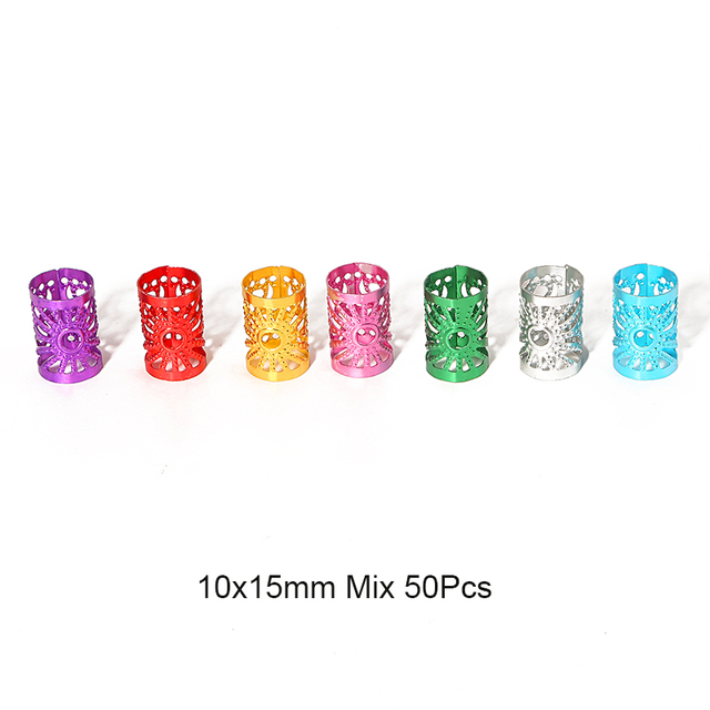 50pcs Mix Color Hair Braid Dreadlock Beads Cuffs Rings Tube Accessories Opening Hoop Circle 10-12mm Inner Hole Hair Rings