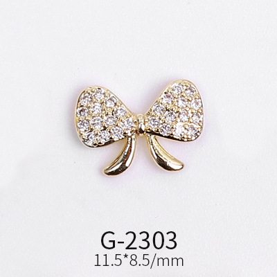 Nail Art Jewelry Net Red Nail Art Real Gold Zircon Bow Jewelry Micro-inlaid Nail Diamond Decoration G-2287 Nail Art Decorations