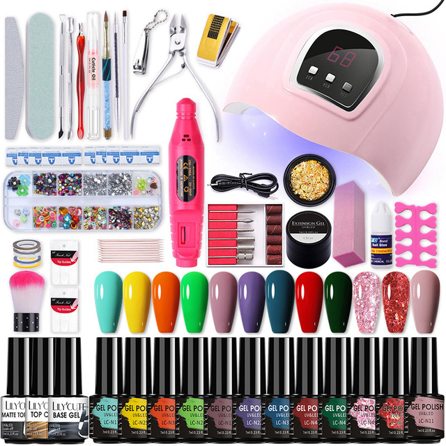 LILYCUTE Nail Gel Polish Set All For Manicure UV LED Dryer Lamp Kit With 18/12pcs Semi-Permanent Soak Off Nail Art Tool Set