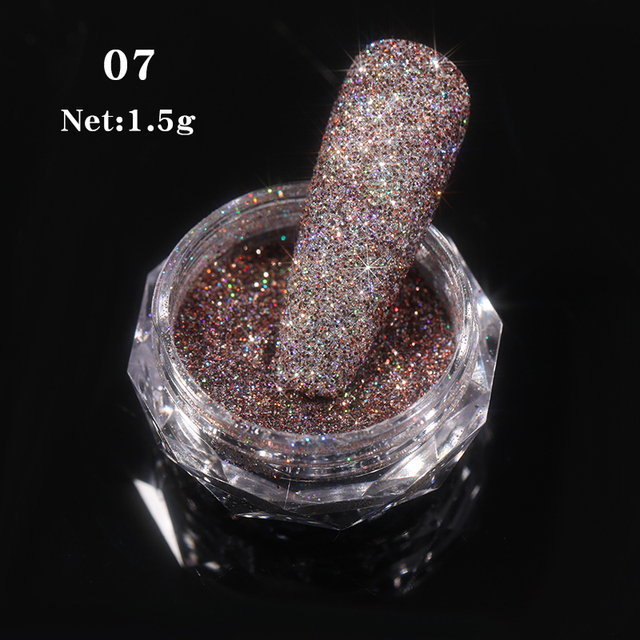 Gold Sliver Nail Reflective Crystals Powder Rainbow Glitter Shiny Pigment Iridescent Glass Micro Drill Nails Art Decoration