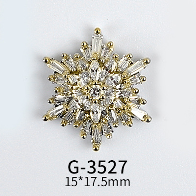 New Nail Art Real Gold Snowflake Zircon Ornaments Exquisite Snowflake Zircon Christmas Style Snowflake Pendant G-3511