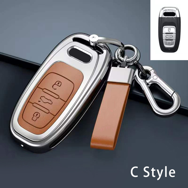 New Fashion Zinc Alloy and Leather Car Key Case Cover for Audi A3 A4 A5 C5 C6 8L 8P B6 B7 B8 C6 RS3 RS6 Q3 Q7 TT 8L 8V S6 S4 S3