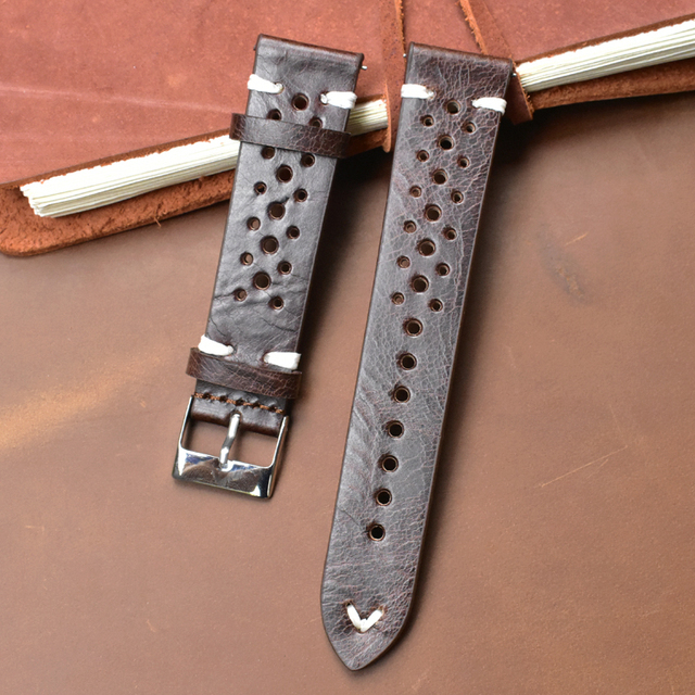 New Design Oil Wax Cowhide Watch Band 8mm 20mm 22mm 24mm Vintage Porous Watch Strap Handmade Watch Accessories