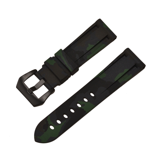 HQ Silicone Strap 20 22 24 26mm Camouflage Watch Band Silicone Rubber Watchband Replacement for PAM Strap and Steel Buckle