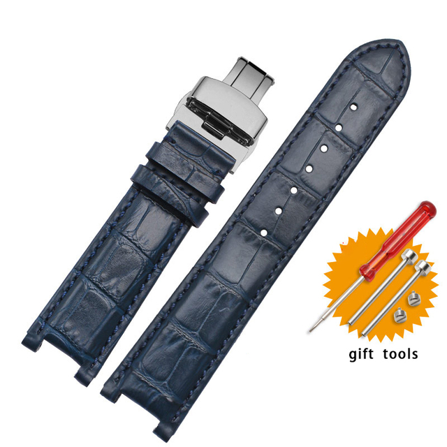 Slub style prong cowhide leather watch strap for GC gu-ess pasha male bracelet 20*11mm 22*13mm prong end watchband butterfly strap