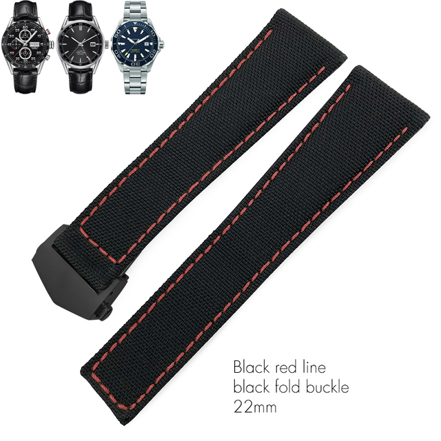 20mm 22mm Canvas Nylon Leather Watch Strap Fold Buckle Black Watch Band For Tag Heuer Carrera AQUARACER Watch Bracelets For Men