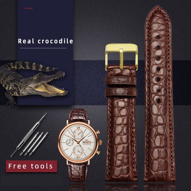 For any wristband luxury genuine crocodile leather watchband 18mm 19mm 20mm 21mm 22mm black brown straps