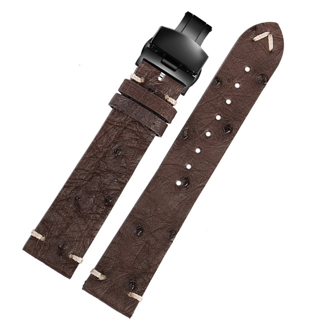 High Quality Ultra-thin Soft Handmade Ostrich Leather Green General Watch Rod Bar 18 20mm 22mm Orange Brown Black Watch Straps Men