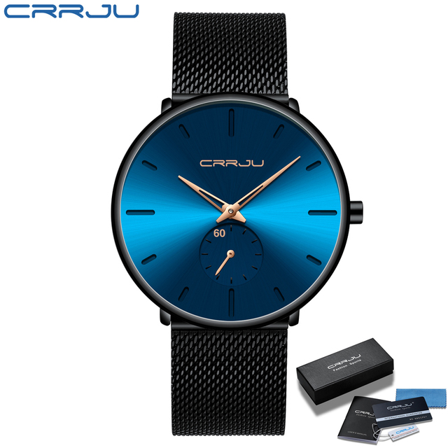 Fashionable Quartz CRRJU Men's Watches Luxury Fashion Slim Mesh Water Resistant Watches