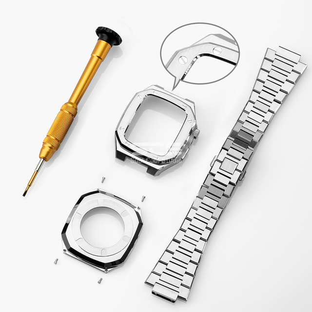 For Apple Watch 7 Series 44mm 45mm Stainless Steel Bracelet Accessories Diamond Protection Watch Oak Compatible iWatch4/5/6/7/SE