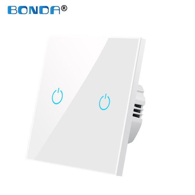 BONDA Touch Wall Switch 220V EU Standard Tempered Glass Crystal Power Panel 1/2/3 Gang 1 Way Light Sensor Switch Waterproof