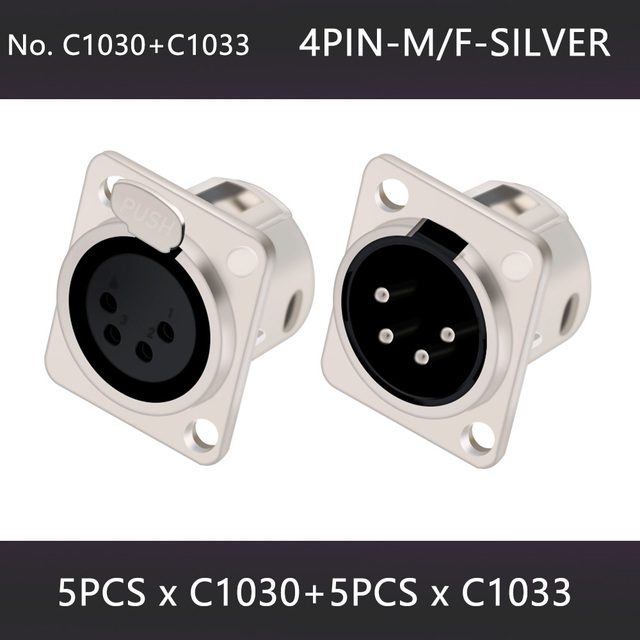 10pcs 3/4/5 Pins XLR Male Plug Female Socket Connector, Panel Mount, Zinc Alloy Shell Brass Connections, Silver and Black Housing