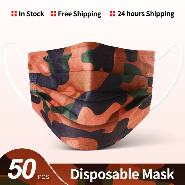 Camouflage disposable face mask 3 ply filter earbuds 100pcs protective face cover masque surgical mascarillas desechables