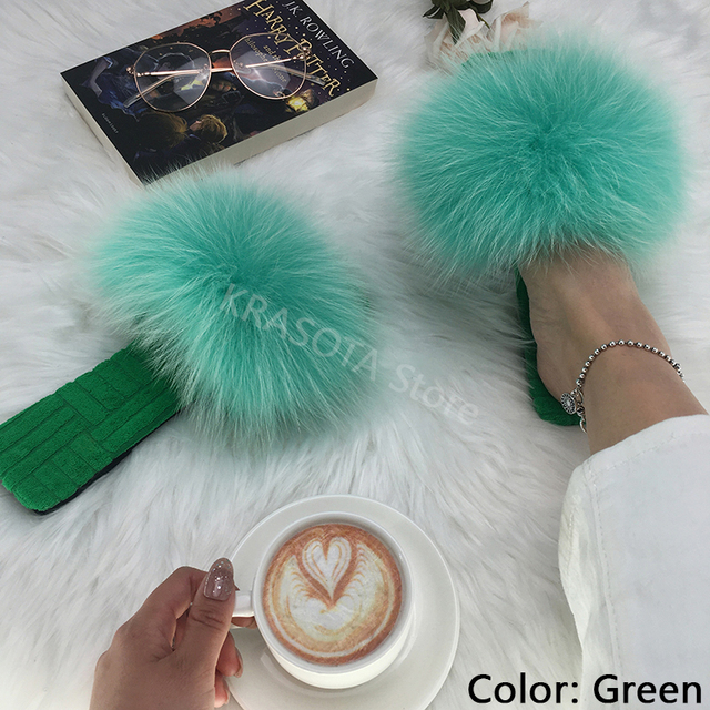 Summer Women Slippers Cotton Fabric Real Fur Flip Flops Fancy Sandals Ladies Faux Fur Slippers 2022 Home Shoes Woman