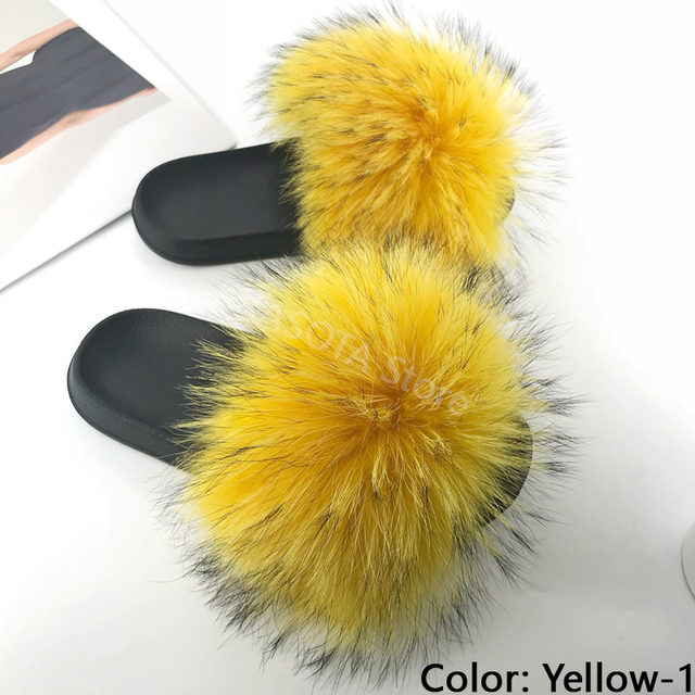 Natural Fur Slippers Women Home Fluffy Slippers House Furry Slides Luxury Summer Flip Flops with Real Fur Wholesale Dropshipping