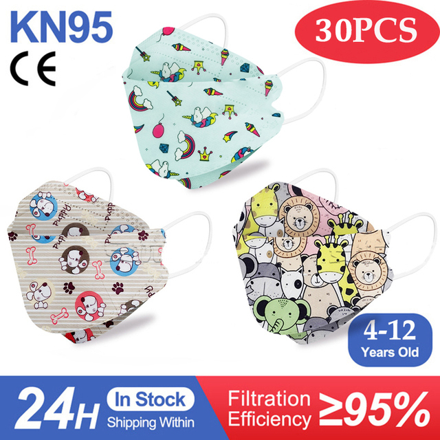 Kn95 Masks Kids fpp2 Approved Mask for Baby Fish Printed Cartoon Mouth Mask KN95 Mascarilla Infantil kf94fan ffp2fan Ninos