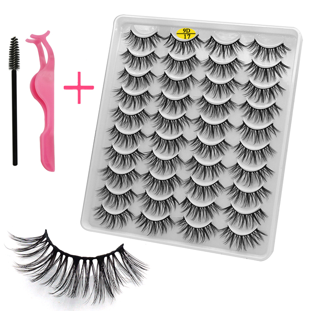 LE 20 Pairs Mink Eyelashes Fashion Handmade Cruelty-Free Soft Wispies 3D Fake Long Eye Lashes Extension False Eyelashes