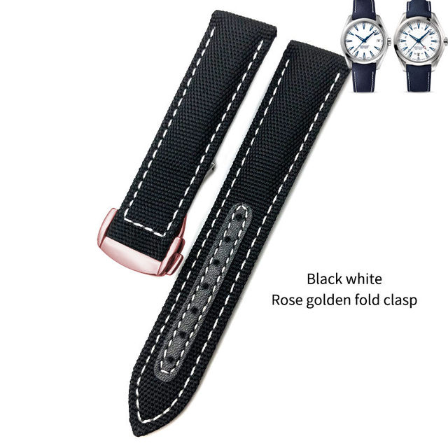 19mm 20mm Nylon Canvas Watch Strap for Omega 300 AT150 Fabric Leather Aqua Terra 150 Blue 21mm 22mm Watchband Buckle