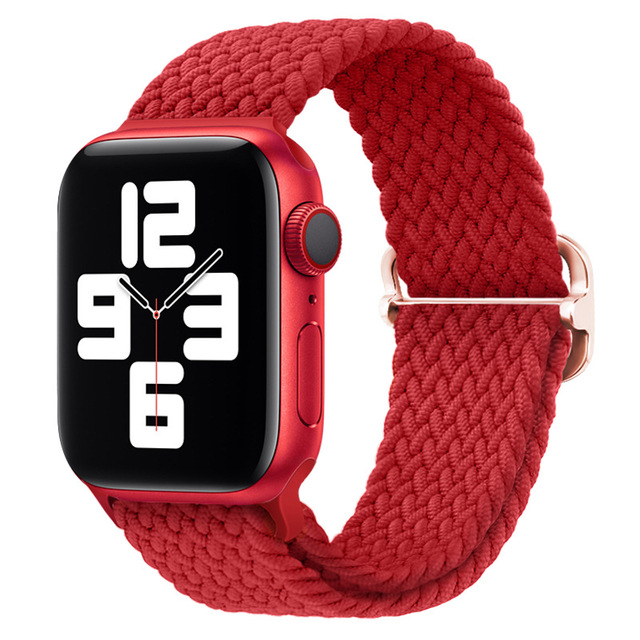 Braided Solo Loop Ring for Apple Watch 44mm 40mm 42mm 38mm Elastic Nylon Fabric Bracelet for iWatch 3 4 5 SE 6 Adjustable Buckle