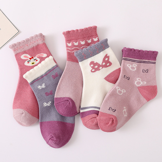 5 Pairs Cotton Kids Warm Socks Winter Socks For Baby Girls Cute Cartoon Newborn Toddler Casual Sports Socks Boys Socks 0-12 Years