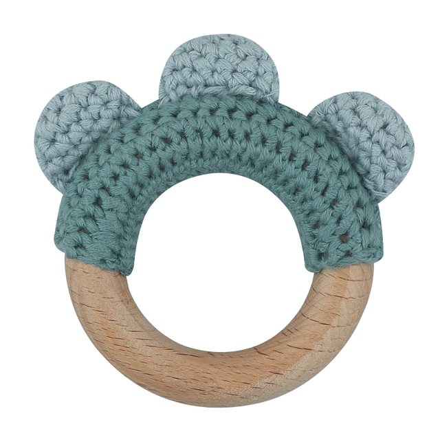 1pc or 2pcs/set BPA Free Crochet Dinosaur Baby Teether Rattle Safe Beech Wooden Teether Ring Newborn Mobile Sport Educational Toy