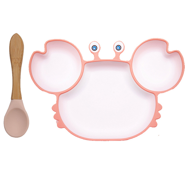 BOPOOBO Baby Dishes Silicone Suction Plate Cute Crab Children Feeding Plate Non-slip Baby Food Bowl Feeding for Kids