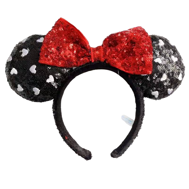 New Disney Mickey Mouse Ears Headband Space Lunar Mountain New Year Minnie Bow Pink Sequins Cartoon Anime Headdress Headband Gif