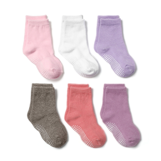 Boys and Girls 6 Pairs Socks 0-6 Years, Cotton, Kids, Non Slip, Short Cut, Elastic Grips, Four Seasons