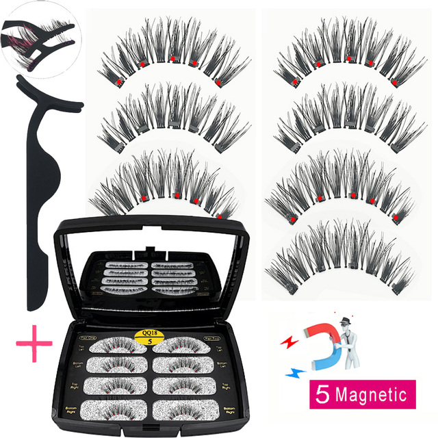 LIKOFO Magnetic Eyelashes with 5 Magnets Natural Handmade 3D/6D False Eyelashes Acrylic Box Long False Eyelashes Cosmetics for Gift