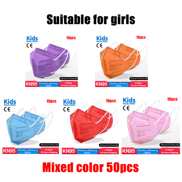 FFP2 Children Protective Dust Mask Breathable 5 Layers Multicolor Matching CE Reusable Girls Fit 9-12 Years Kn95 Face Mask