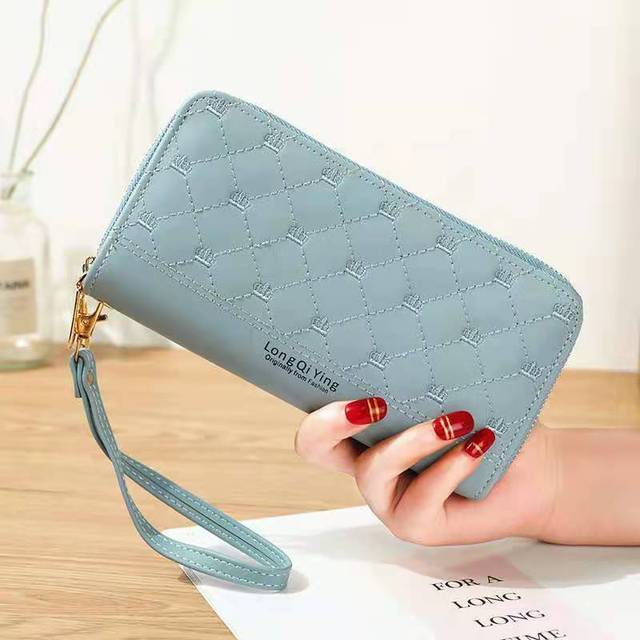 Long Wallet Double Zipper Crown Embroidery Thread Wallet Women Multi Cards Fashion Wild Mobile Phone Bag Wallets 785