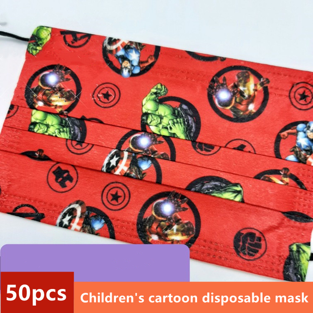 Disney Children's Mask Spider-Man Marvel Avengers Character Disposable Face Mask Cartoon Hero Pattern Lilo and Stitch Pixar Dust Cover