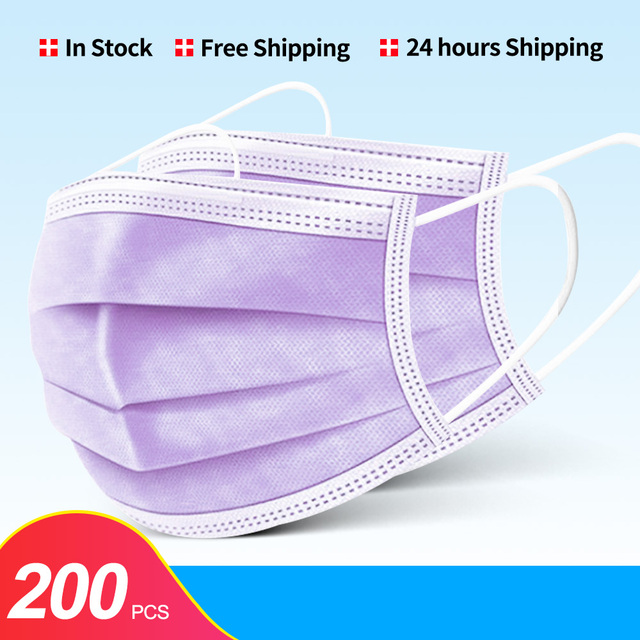 10-200pcs Disposable Face Mask 3 Ply Non-woven Mouth Mask Anti PM2.5 Dust Masks Elastic Earloop Respirator Mask Filter White Masken