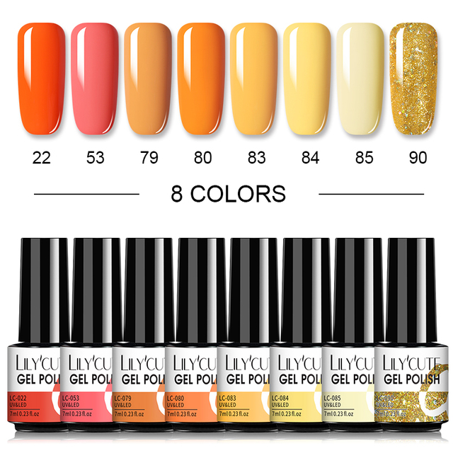 LILYCUTE 10/20/8/2pcs Gel Nail Polish Set Semi Permanent Glitter Hybrid Varnish Base Top Coat Soak Off UV LED Nails Gel