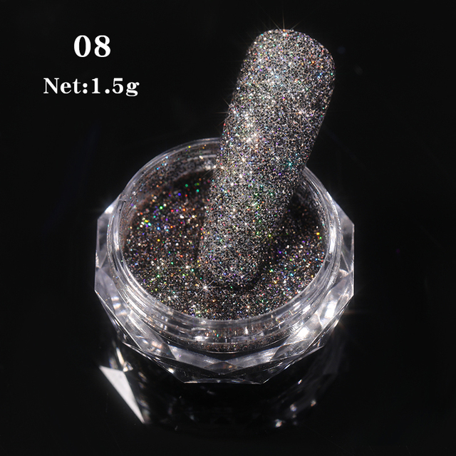 Gold Sliver Nail Reflective Crystals Powder Rainbow Glitter Shiny Pigment Iridescent Glass Micro Drill Nails Art Decoration