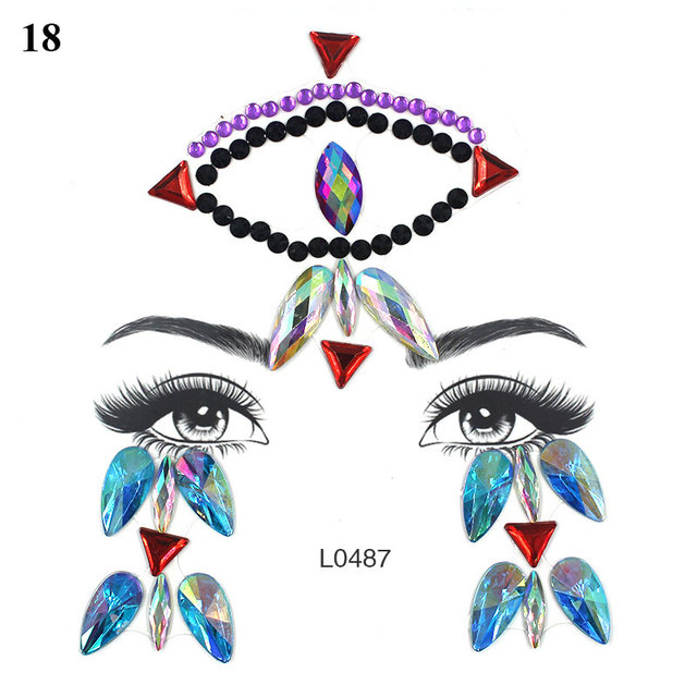 3D Sexy Face Tattoo Sticker Temporary Tattoo Flash Fake Tattoo Rhinestone Lady Party Face Sticker Face Jewelry Decoration