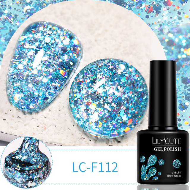 LILYCUTE 7ml Glitter Gel Nail Polish 12 Colors Semi Permanent Laser Sequins Soak Off UV Colorful Gel DIY Nail Art Polish Lacquer