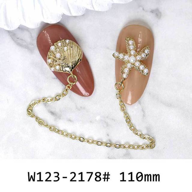 3pcs popular manicure jewelry 3d super flash heart shaped micro inlaid zircon shell starfish chain rivets