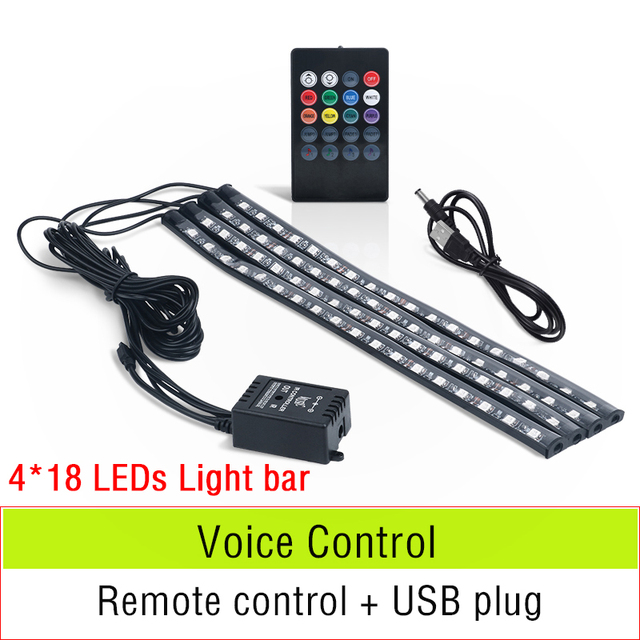 10 in 1 Car Atmosphere Lights USB RGB LED Strip Lights With APP Remote Control Auto Interior Decorative Ambient Dashboard Neon Lamp For Car Accessories