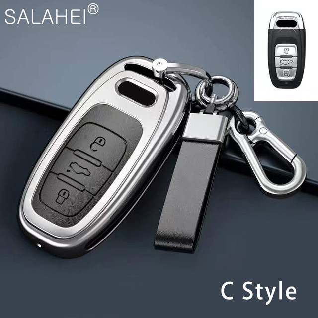 New Fashion Zinc Alloy and Leather Car Key Case Cover for Audi A3 A4 A5 C5 C6 8L 8P B6 B7 B8 C6 RS3 RS6 Q3 Q7 TT 8L 8V S6 S4 S3