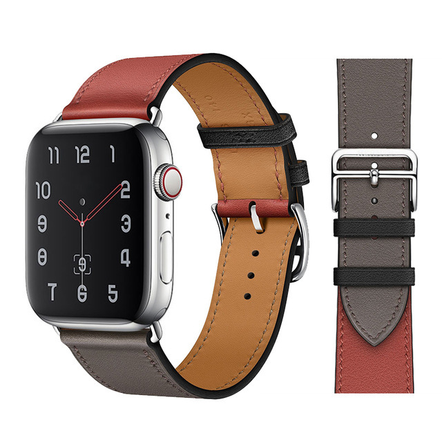 Genuine Leather Loop for Apple Watch Band 45mm 44mm Sports Strap Single Round Band for Apple Watch 42mm 41mm iWatch 7 4 5 6 se 3