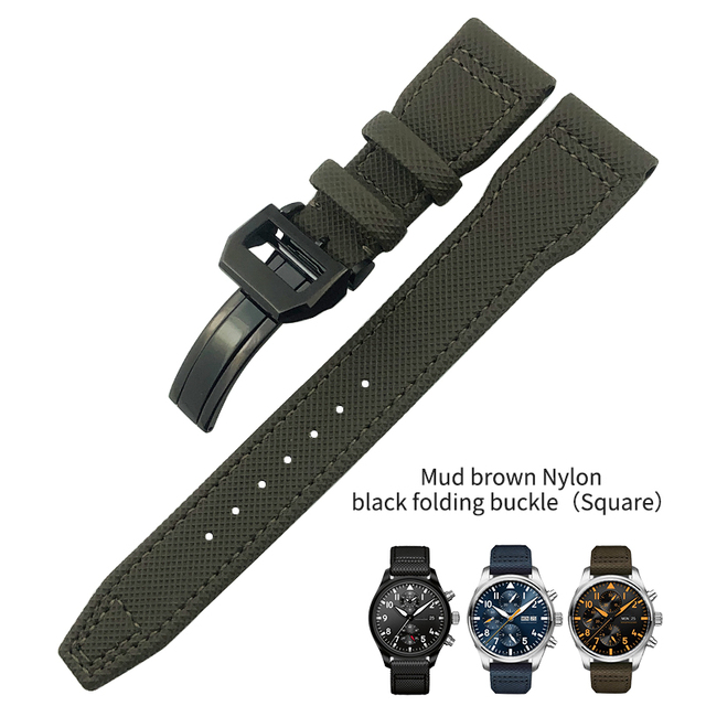 20mm 21mm 22mm Nylon Fiber Leather Watchband Fit For IWC IW377729 IW389001 Big Pilot Watch High Quality Green Blue Black Strap